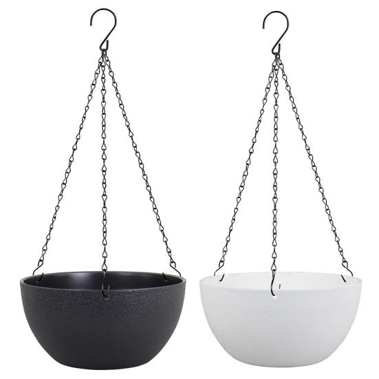 Подвесной цветочный горшок 2 в 1 с регулируемыми цепями, подвесная корзина для комнатных и уличных растений с дренажными отверстиями, пластиковое подвесное кашпо