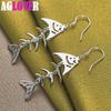 925 Sterling Silver Fish Bone Drop Earrings Jewelry
