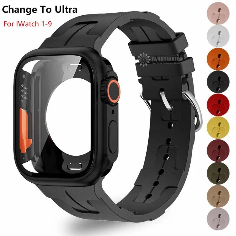 Оригинальный силиконовый ремешок и сменный ультра-кейс для Apple Watch 9 8 7 6 SE 5 4 Ремешок для iWatch Серии 44мм 45мм 42мм 41мм Браслет