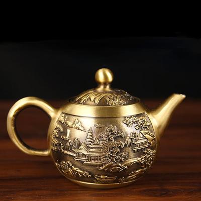 Чайник из матовой латуни, чайник для воды, домашний чайный сервиз, медная посуда, креативные украшения для чайника, изделия ручной работы