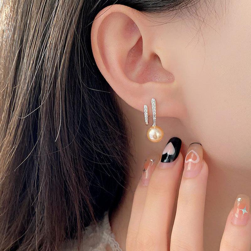 Двухслойные жемчужные серьги, инкрустированные бриллиантами, легкие, роскошные, высокого класса, нишевый дизайн, новые серьги