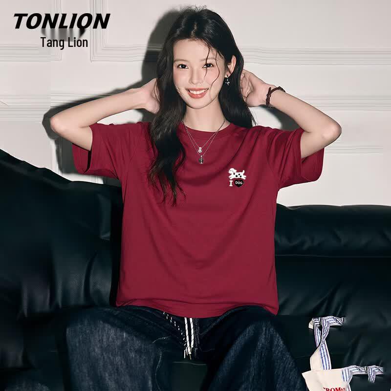 Женская хлопковая футболка с коротким рукавом TonLion с рисунком пятнистой собаки