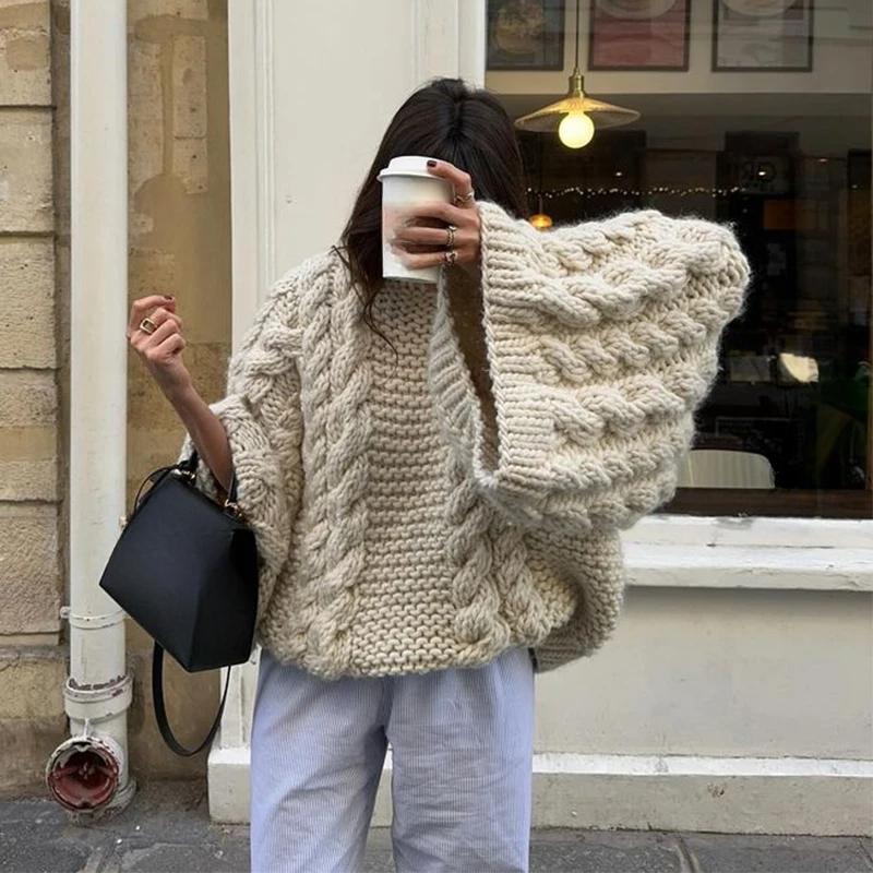 Модный вязаный женский свитер, свободный свитер с высоким воротом и длинным рукавом, женский осенне-зимний свободный женский пуловер, верхняя одежда