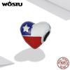 925 Sterling Silver Heart-shaped Chilean Flag Charm Bead Pendant Fit Original 3mm Bracelet Women Jewelry
