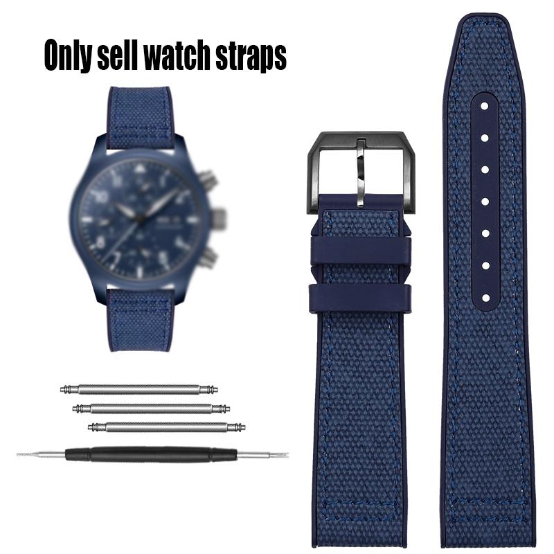Нейлоновый резиновый ремешок для часов Для IWC Pilot Spade A Mark 18 Portuguese Blue Band Складная застежка Холщовая мужская часовая цепочка 20 мм Браслет