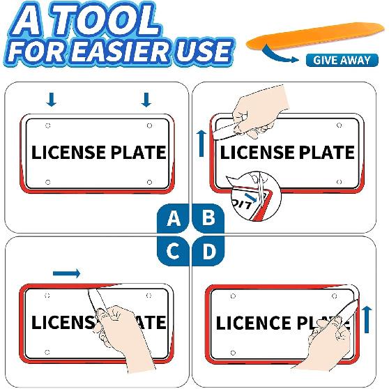 Aujen Silicone License Plate Frames 2 PCS For US Standard Car, Rattle-Proof And Easy Tallation License Plate Holder (Black)
