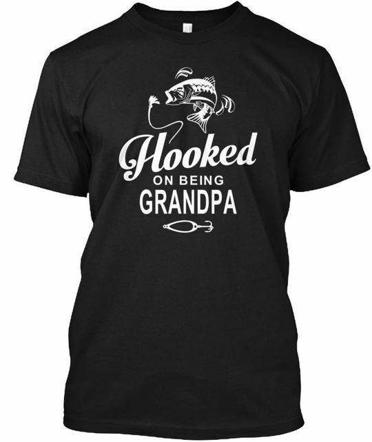 Hooked On Being Grandpa Fishing Na T-Shirt Made in the USA Size S to 5XL