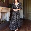 2024 Autumn Women's Korean Style Polka Dot Color Block Elegant Long Dress
