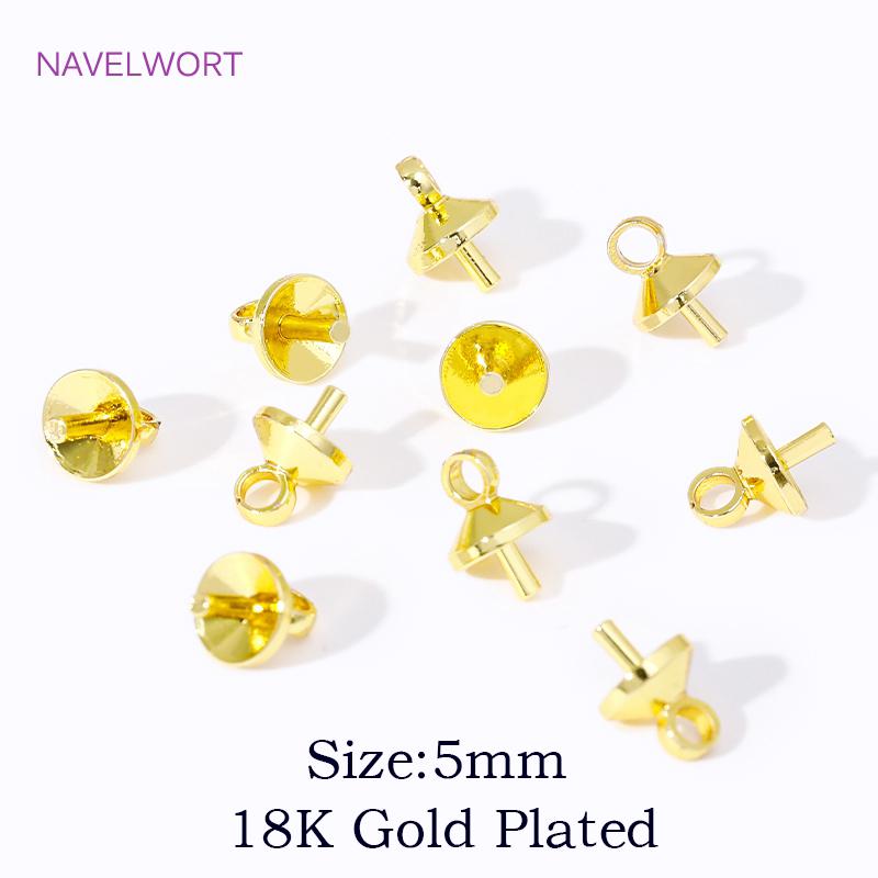 18K Gold Plated Brass Eye Pins Bail Top Drilled,Pearl Pendant Mounting Bails Connectors For DIY Jewelry Making Accessories