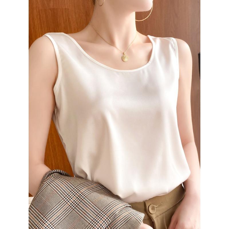 INDFS Женская Мода Повседневные Летние Весенние Однотонные Блузки и Рубашки Без Рукавов с U-образным Вырезом