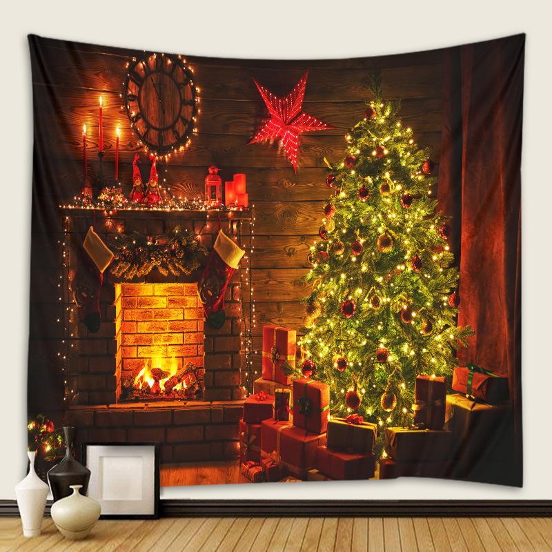Christmas Tree Fireplace Printed Pattern Tapestry Home Living Room Bedroom Room Wall Decoration Background Cloth Tapestry