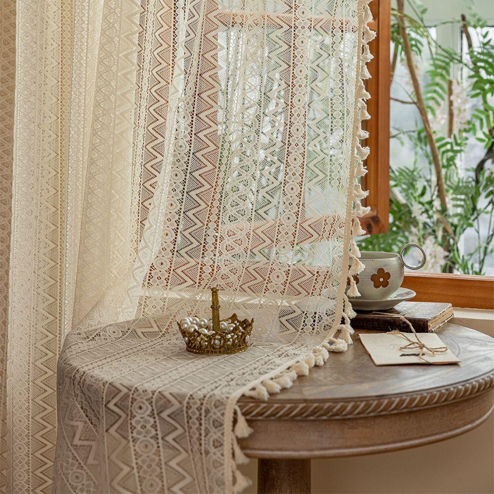 Тюлевые шторы в стиле бохо 140м Кисточки Кружево Занавеска для окна Домашний декор