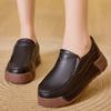 Women Wedge Chunky Shoes Platform Loafers Black Casual Leather Shoes Thick Sole Height Increase Shake Shoes Slip On Large Size
