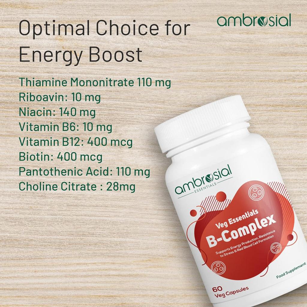 AMBROSIAL Комплекс витаминов группы B с холином высокой эффективности для поддержки формирования красных кровяных телец и выработки энергии (Упаковка 2-120 капсул)