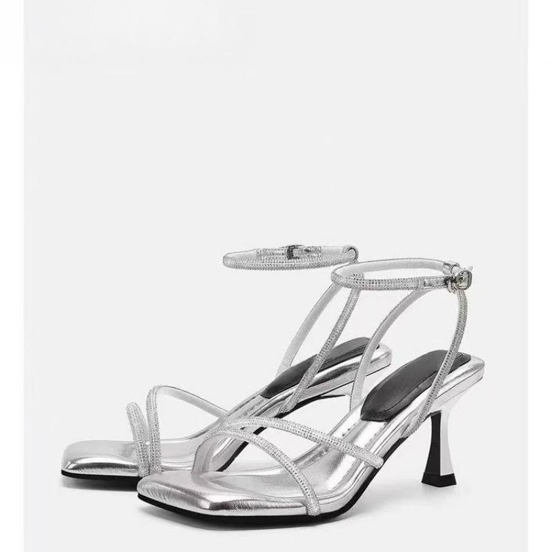 Мода 2025 Лето Женские Сандалии Новые Сандалии с Открытым Носком на Высоком Каблуке с Пряжкой Простые Элегантные Туфли-Лодочки на Каблуке-Шпильке