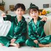 Children Silk Satin Set Girls Boys Solid Color Suit Autumn Kids Loungewear