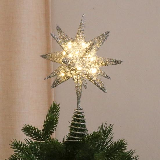 Christmas Tree Topper Star Warm White Holiday Light LED Lighted Star Topper Easy Installation Xmas Decoration for Indoor Trees