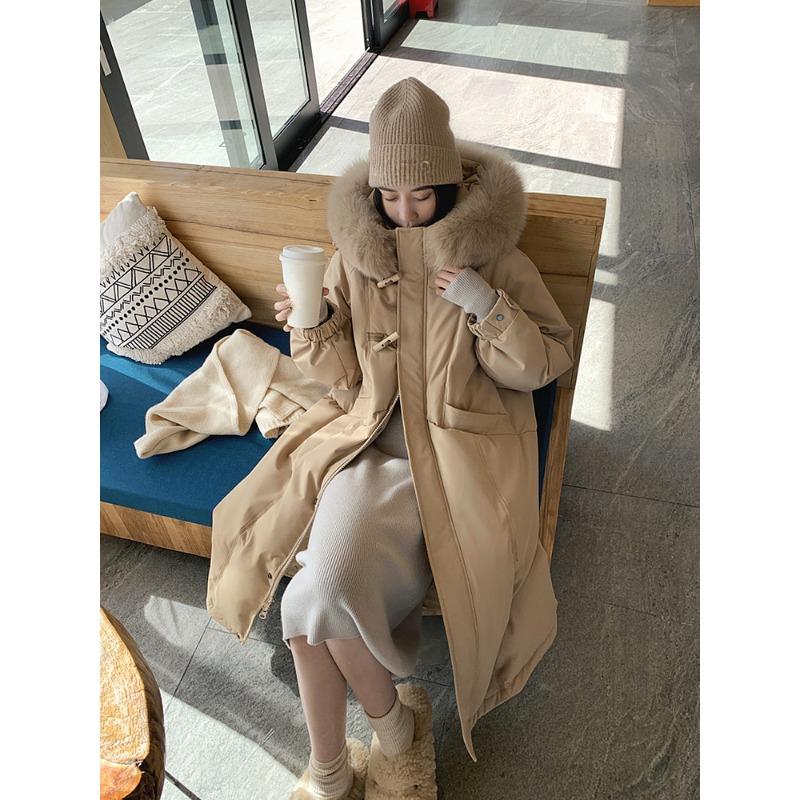 Новая популярная модная корейская версия большого мехового воротника с дизайном Sense Niche Waist зимнее утолщенное хлопковое длинное пальто