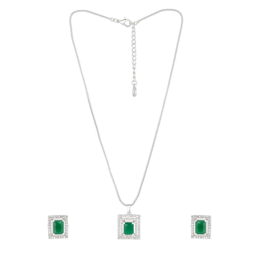 Привлекательный комплект подвесок Estele с родиевым покрытием CZ и зелеными кристаллами для женщин