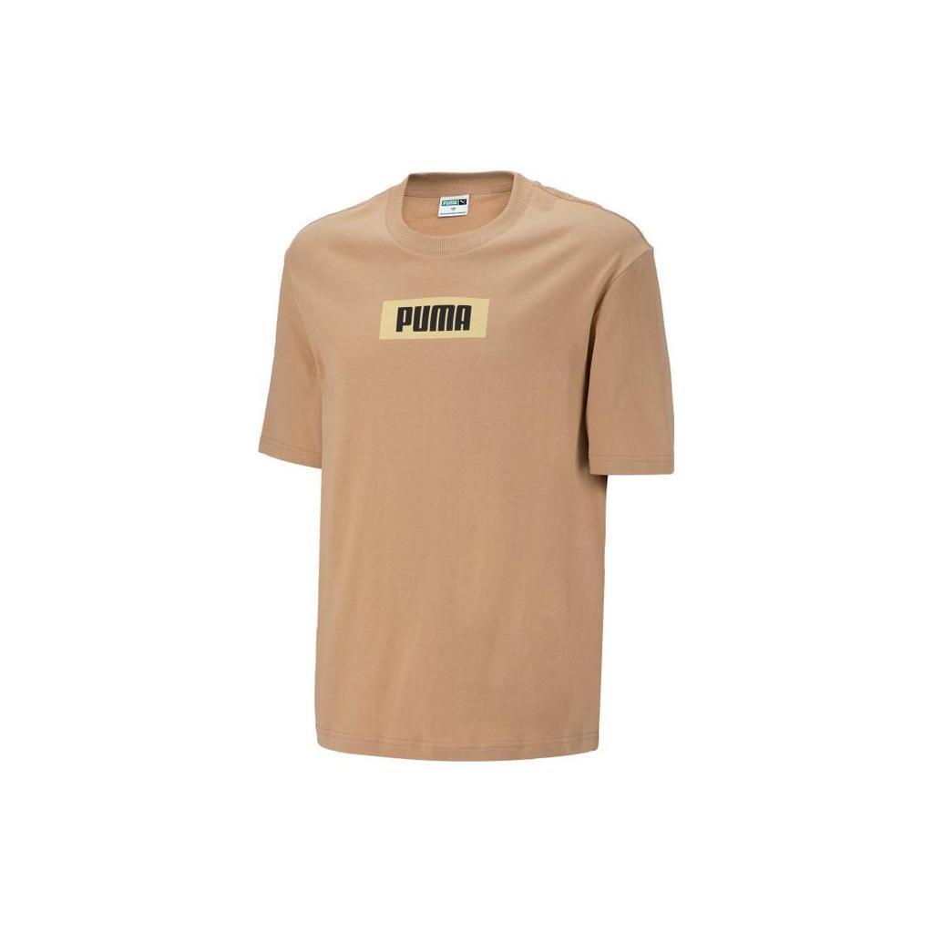 Puma Logo Graphic Short Sleeve T-Shirt Unisex Tops Desert-Yellow 623561-89