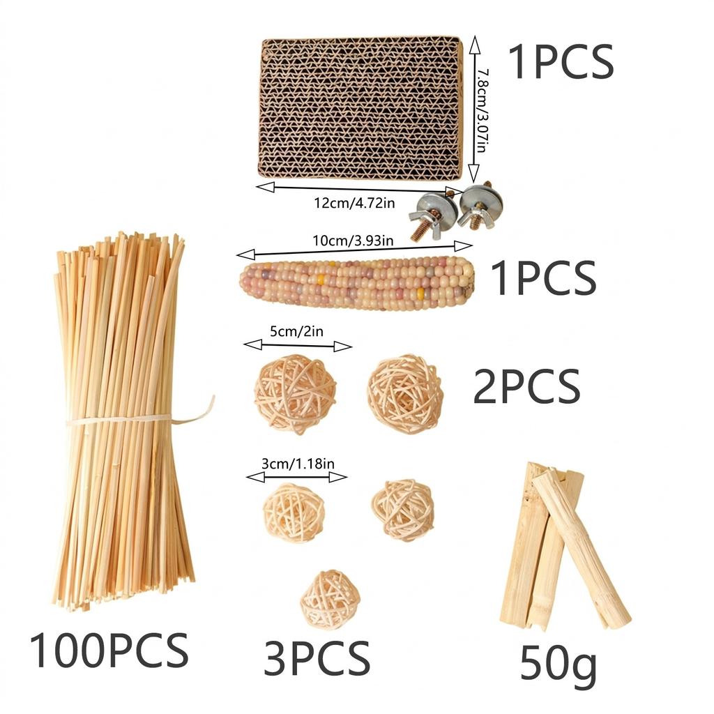 Parrot Chew Stick Natural Wood-Bird Toy with Edible Snack for Small Parrots Cage Decoration Stress Relief