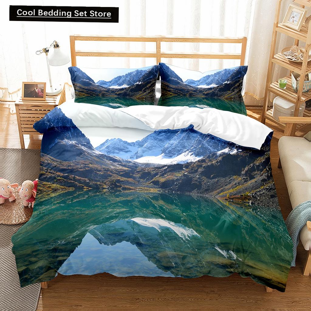 Altai Mountains King Queen Duvet Cover Natural Landscape Bedding Set Forest Lake Scenery Quilt Cover Polyester Comforter Cover