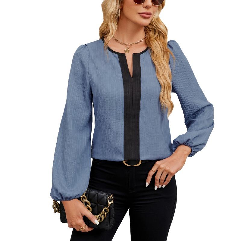 Весенняя женская новая рубашка-топ с V-образным вырезом и длинными рукавами в тон