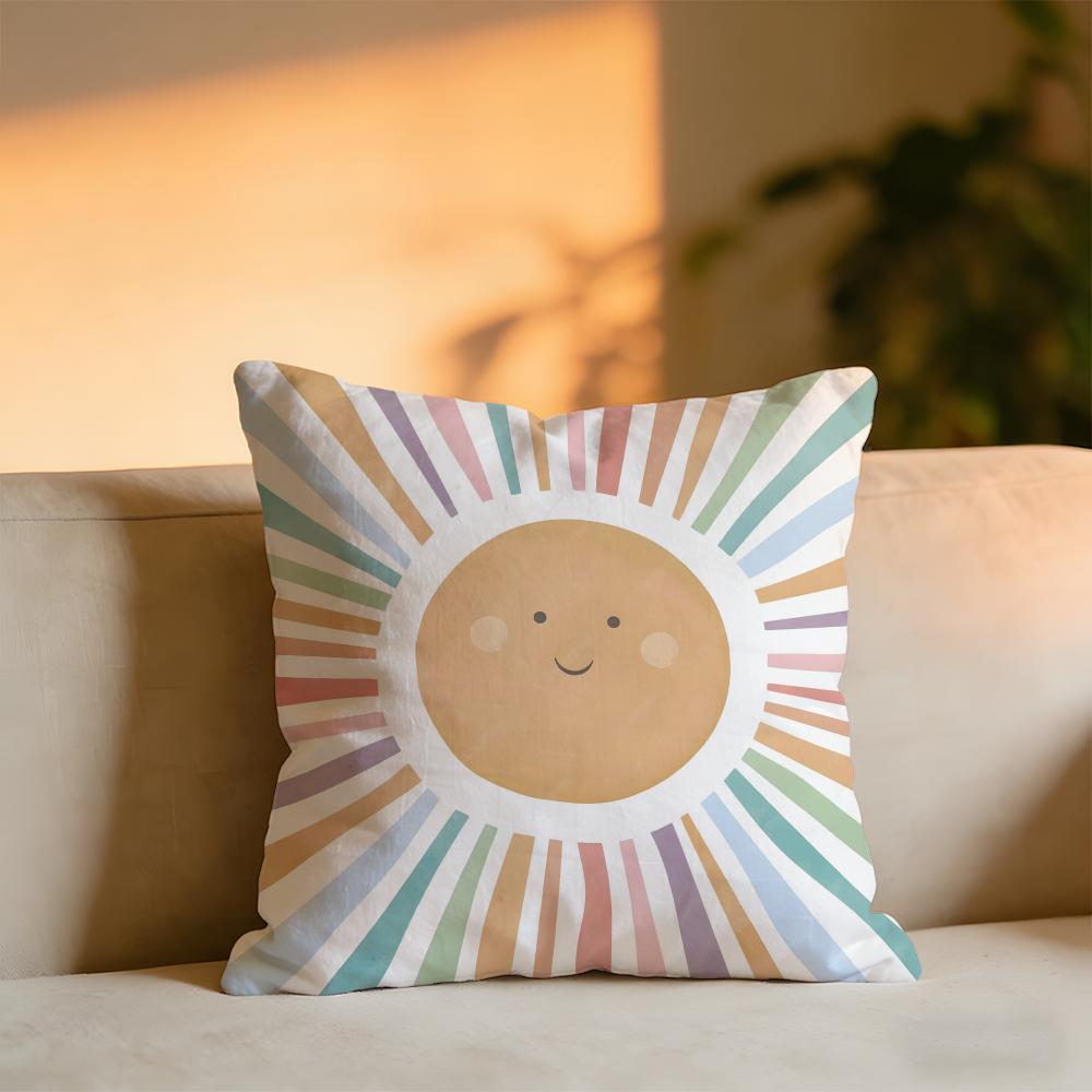 Rainbow Sun Cartoon Cushion Cover Cozy Velvet Throw PillowSoft Warm Cushion For Sofa Bed