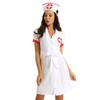 3Pcs Women Adults Nurse Fancy Dress Costume Outfit Lapel Collar Short Sleeve Button Down Uniform Dress with Belt and Hat