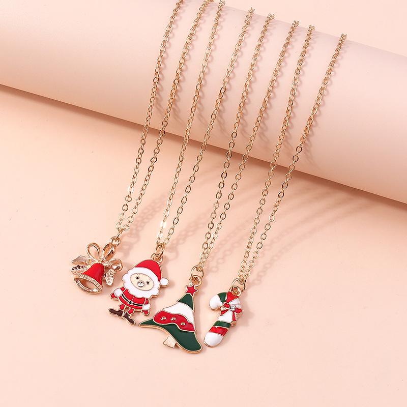 European & American Christmas Necklace Set: Reindeer, Cane, Santa Claus & Tree Pendants