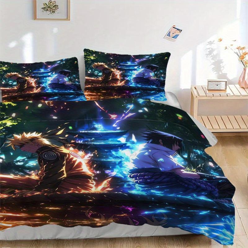 3pcs Naruto vs Sasuke Anime Print Cover Set Ultra Soft, Breathable, and Comfortable Bedding with Stylish Design for Bedroom and Guest Room Decor