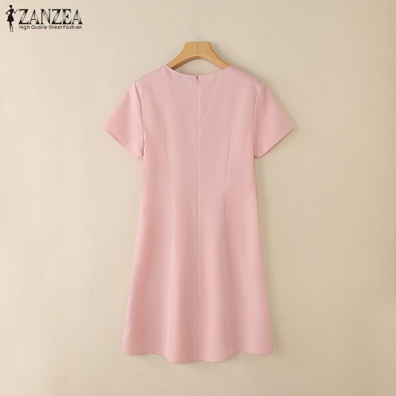 ZANZEA Women Summer Casual Round Neck Short Sleeve Dress