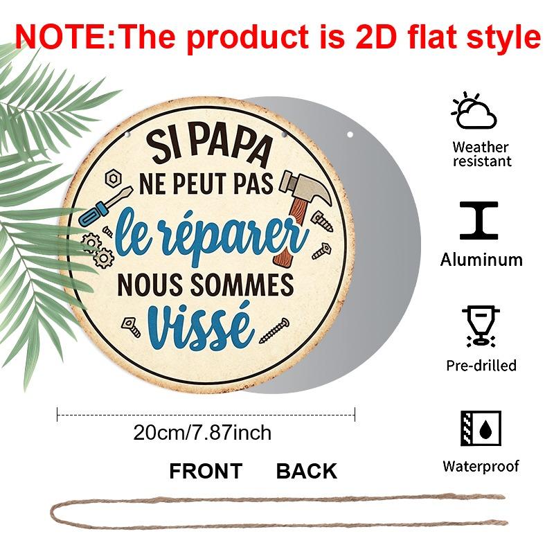 2D Flat Father's Day Themed Aluminum Pendant, Available in Various Sizes. Featuring Fun French Quotes and Quirky Tools, It's An Ideal Choice for Home