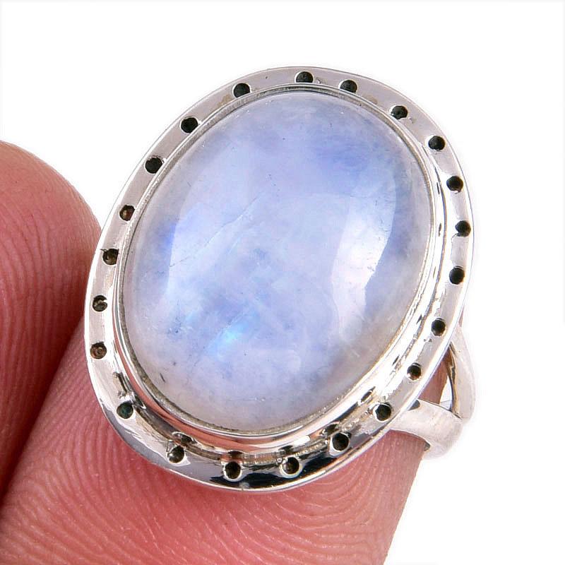 Natural Rainbow Moonstone Gemstone 925 Solid Silver Jewelry Ring Size 5.5 N6d76