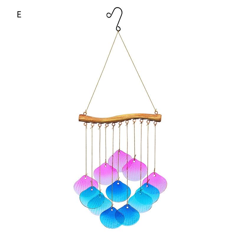 Iron Wind Chimes With Colored Glass For Garden Fish Leaf Design Outdoor Decor Hanging Ornament