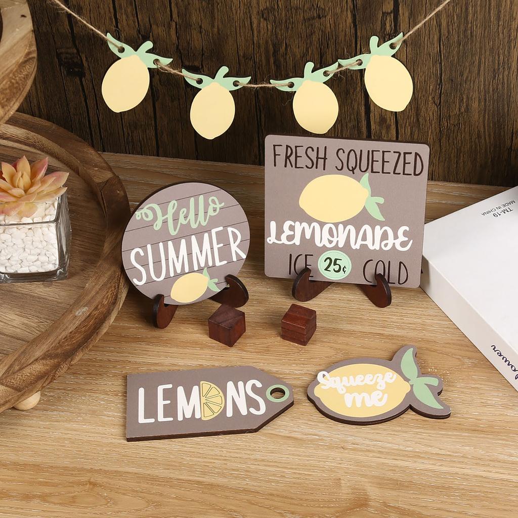 Lemon Tiered Tray Decoration Wooden Spring Summer Kitchen Table Decoration Yellow Lemon Wood Sign Table Centerpiece For Home Party Decoration