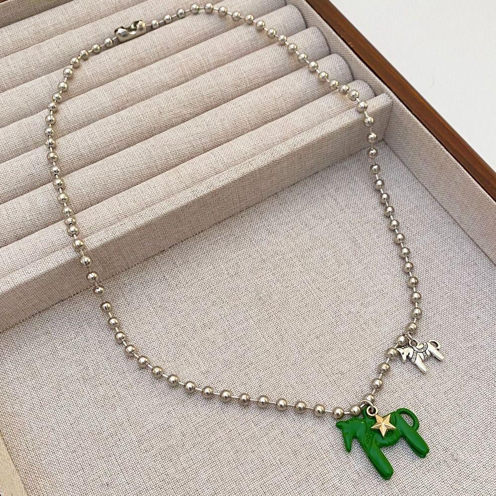 Plated Enamel Colt Horse Pendant Necklaces Zinc Zinc Alloy Zodiac Animal Necklaces Jewelry Gift