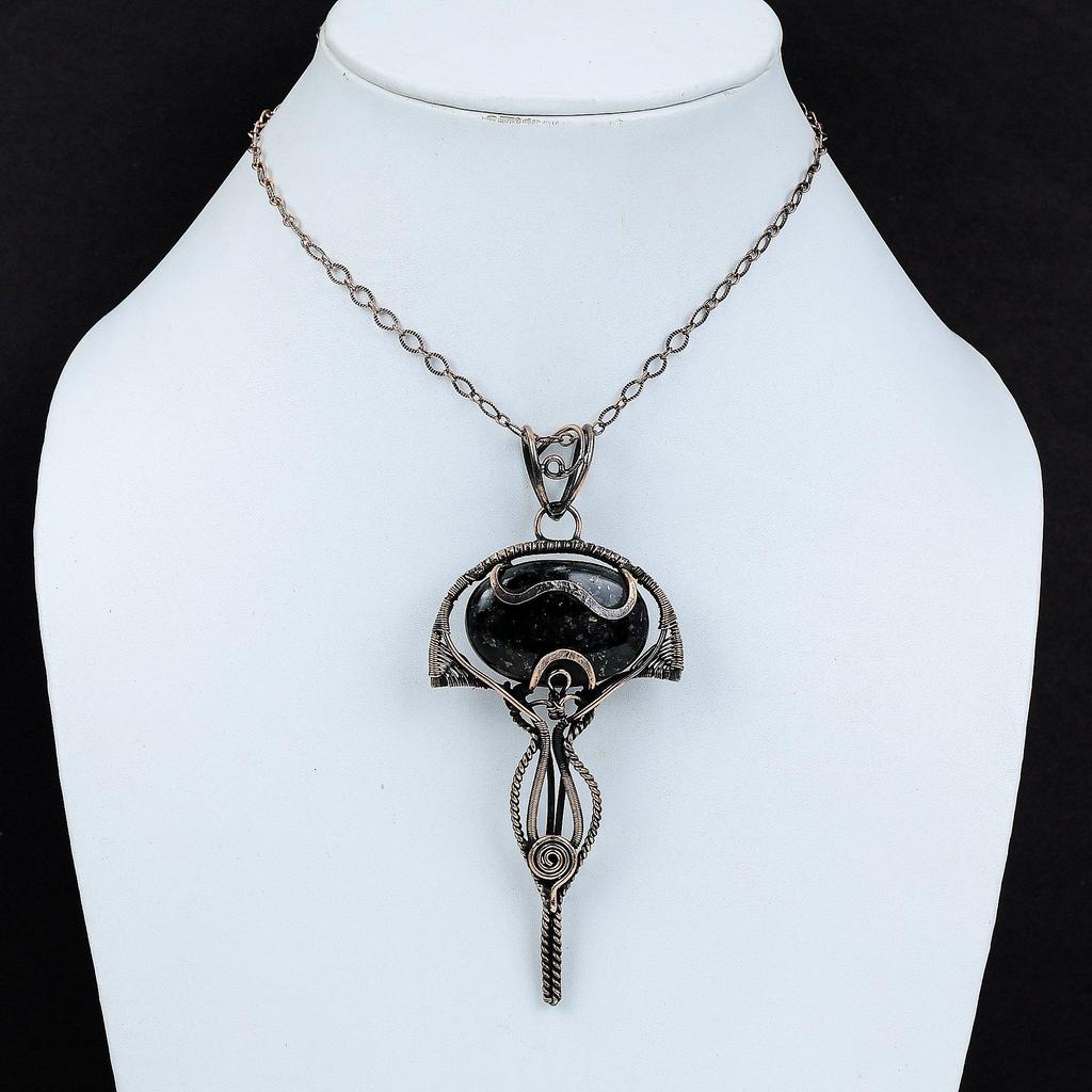 Подвеска из нууммита, медная проволока, кулон, драгоценный камень, медные украшения, кулон ручной работы, ювелирные изделия из проволочной обмотки, подарок на годовщину, кулон с камнем на день рождения