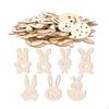 70x Easter Wooden Bunny Cutouts Ornaments with Strings Wood Pieces for Party Favors