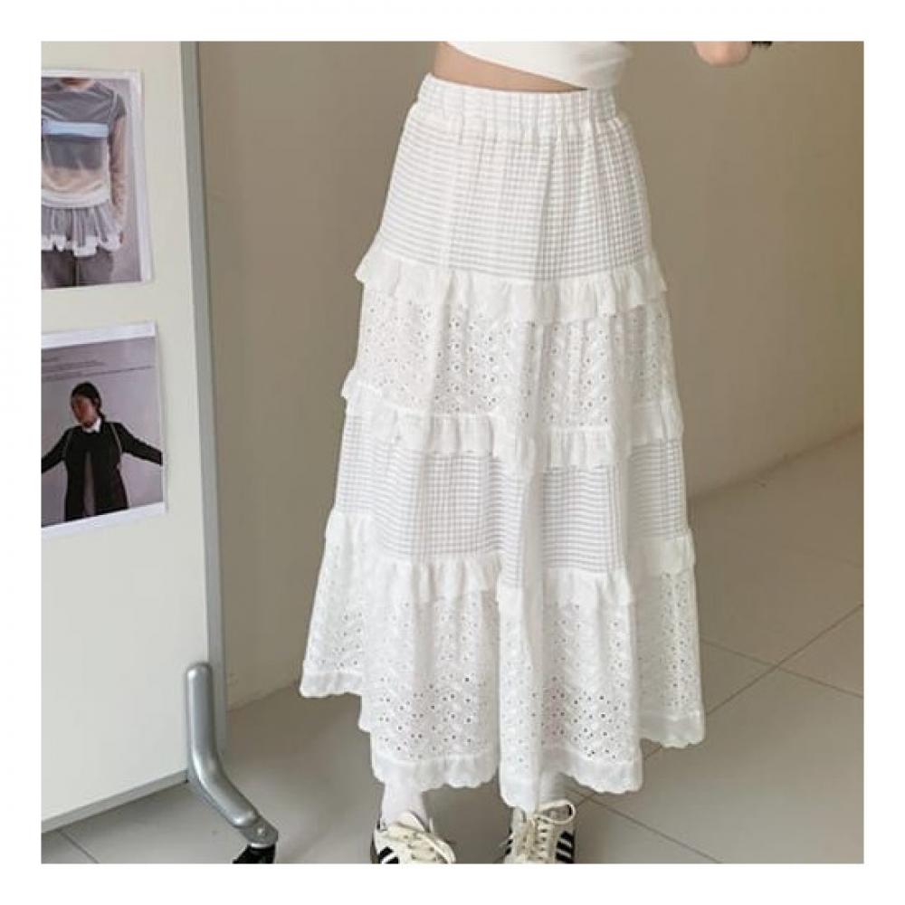 Navava Women S Frill Punch Embroidery Banding Long Skirt nS344
