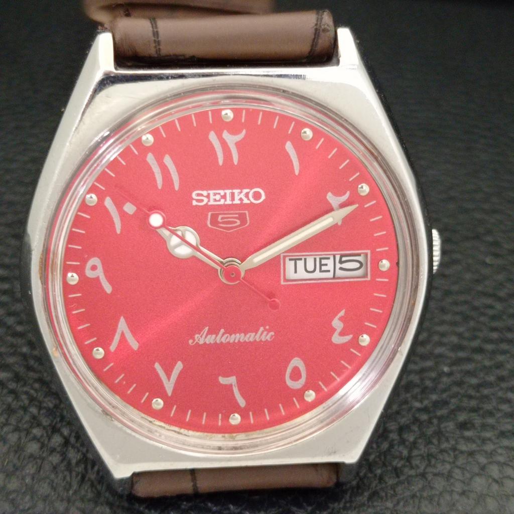 AUTOMATIC VINTAGE SEIKO 5 JAPAN 6309A MENS ARABIC RED COLOR DIAL WATCH a701347-5 R206a-a701347