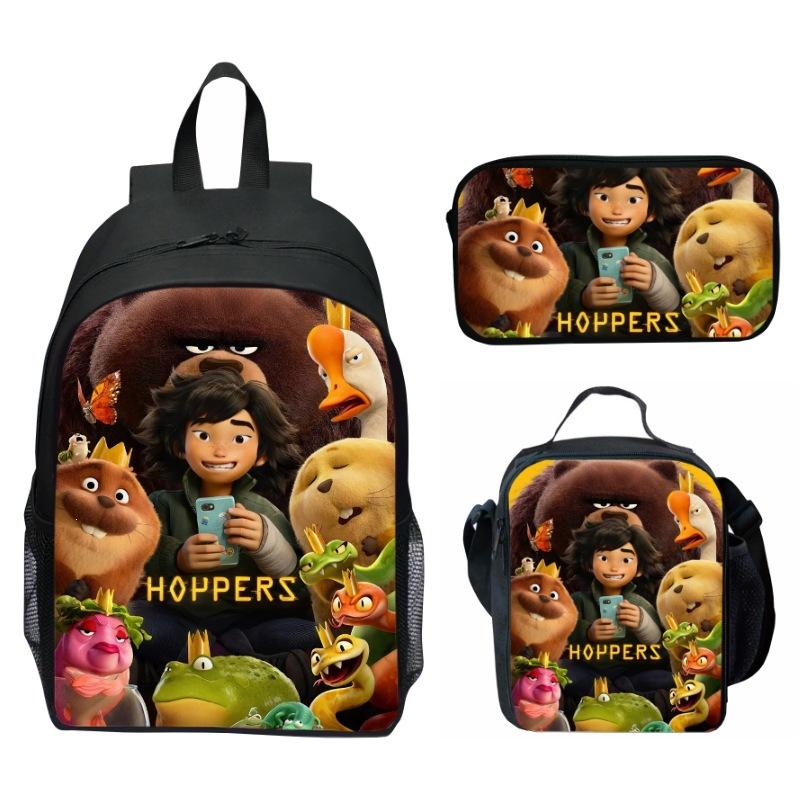 Hoppers Beaver Metamorphosis Print 3-Piece Set School Backpack Lunch Bag Pencil Case Cartoon Student Set