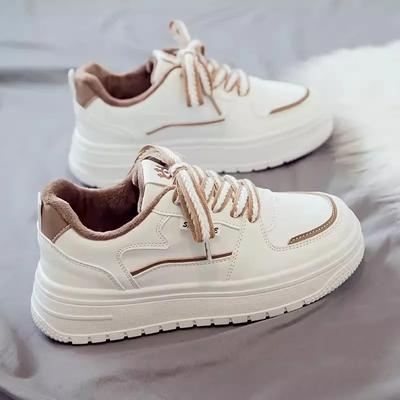 Новые осенне-зимние кеды для женщин на толстой подошве с плюшевыми хлопковыми туфлями для студентов, универсальная повседневная спортивная белая обувь