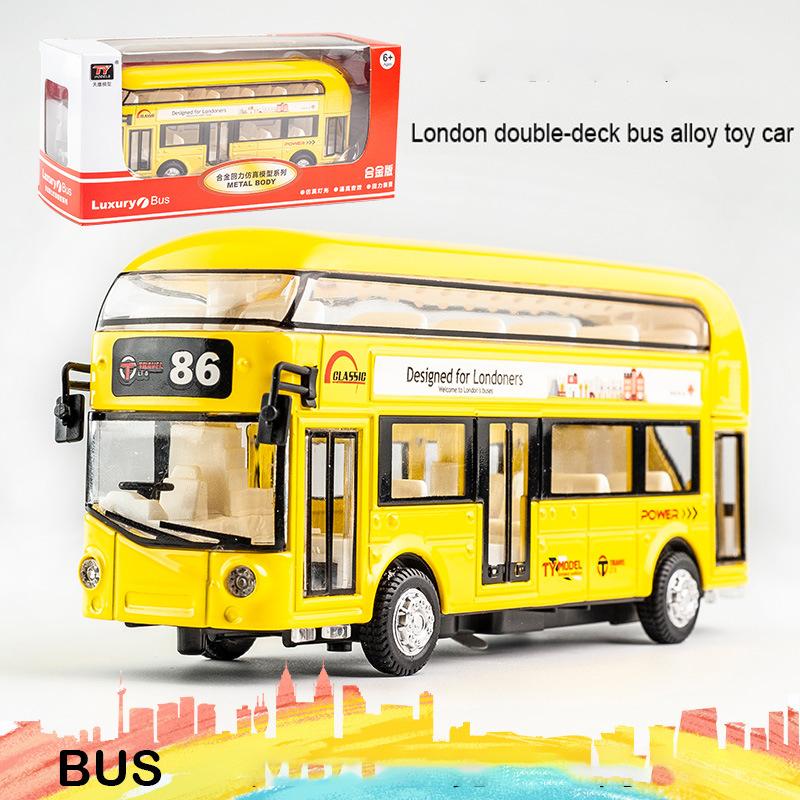 Двухэтажный автобус, литая под давлением модель игрушки, игрушечный автомобиль с откатным механизмом со звуком и светом для детей, коллекция подарков для мальчиков и девочек