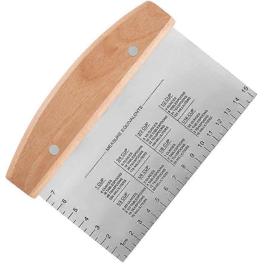 Stainless Steel Dough Scraper, Multipurpose Pastry Dough Cutter Griddle Scraper Chopper with Wood Handle and Measuring Scale for Cutting Bread and Piz