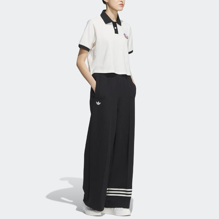 adidas Рубашка-поло Originals x Monkey Kingdom Collaboration с мультяшным логотипом в стиле пэчворк, женская рубашка-поло розового и белого цвета IP1777