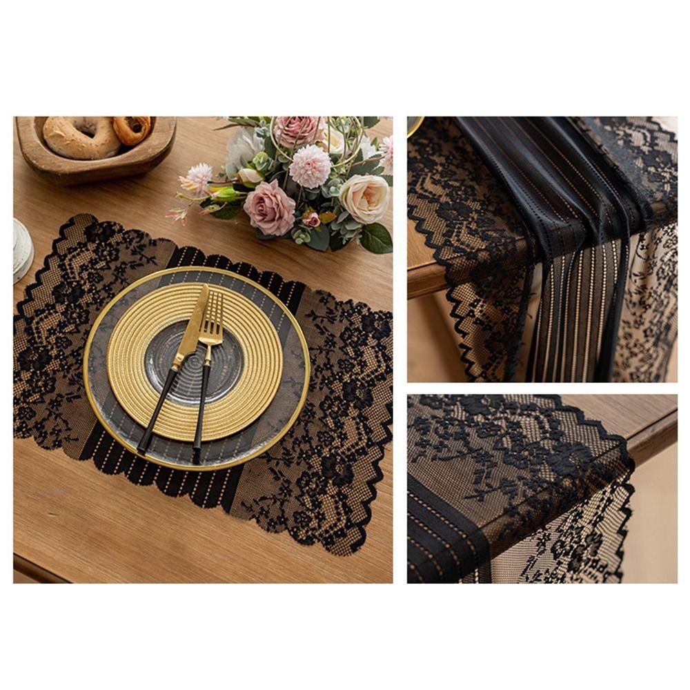 Semi-Sheer Lace Jacquard Table Runner French Romantic Table Doilies Wedding