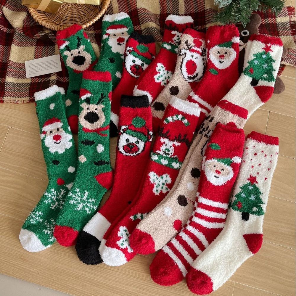 Long Christmas Stocking Coral Fleece Thicken Floor Socks Winter Warm Fluffy Socks For Women