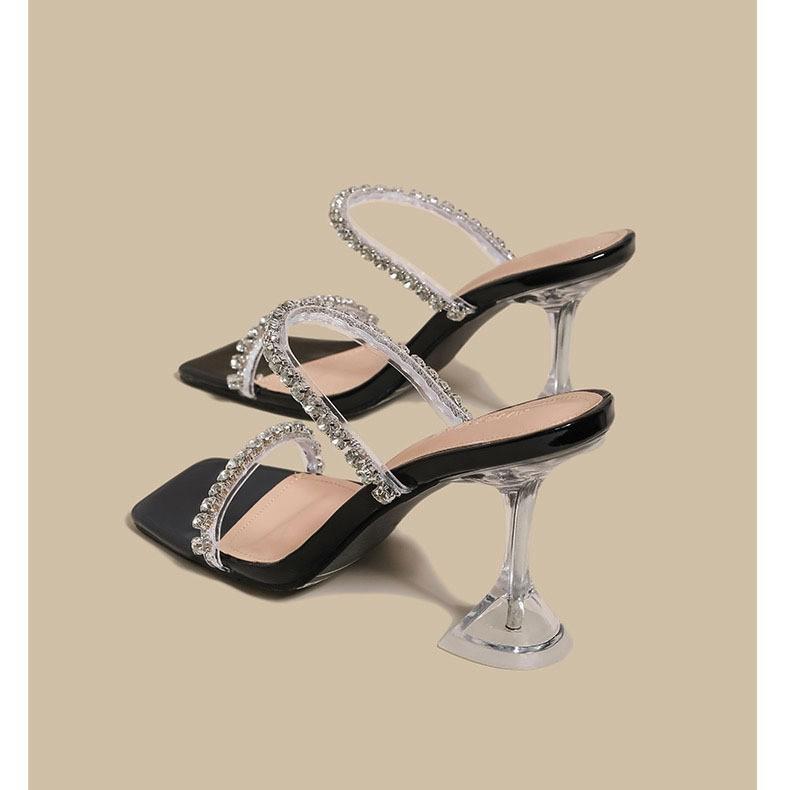 Серебристые туфли на высоком каблуке женские летние стразы слово с босоножками на высоком каблуке женские 2025 новые классные тапочки женская летняя одежда