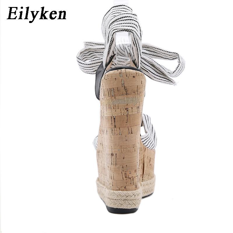 Eilyken Women's Summer Fashion New Platform Bow Lacing Design Fibre Fabric Feet Bare Lacing Wedge Sandal High Heeled Shoes